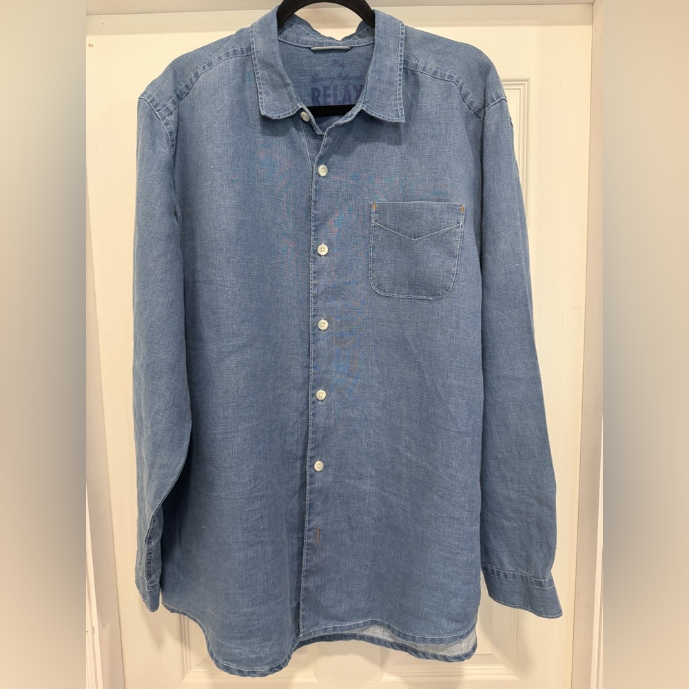 Tommy Bahama Mens Blue Linen Long Sleeve Button-Up Shirt Relax Fit Casual Sz XL